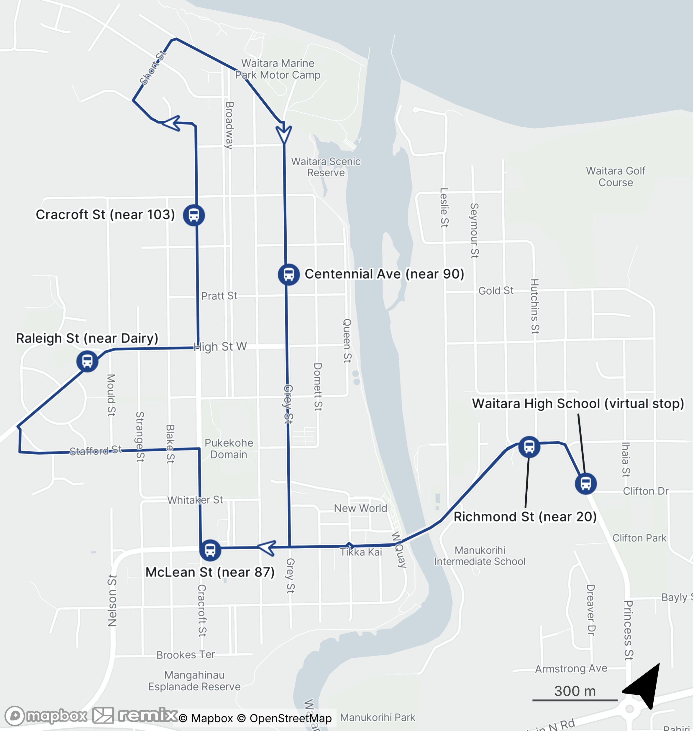 Map of Route 18 Waitara Loop in New Plymouth